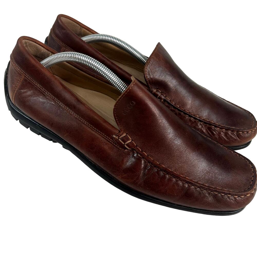 Ecco Leather Driving Loafers Slip On Brown Latex‎  45